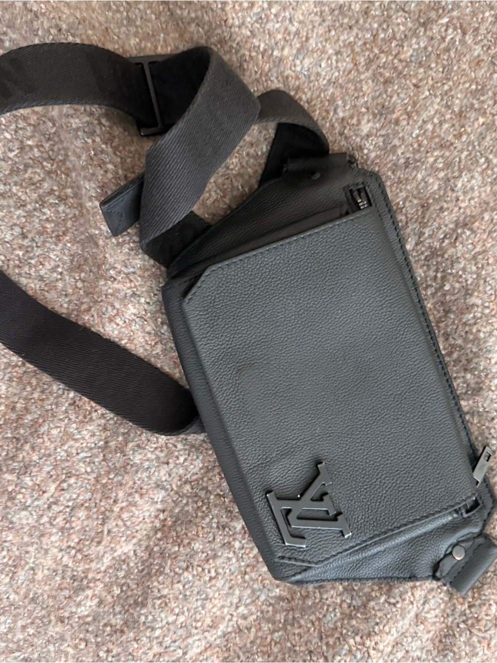 Louis Vuitton Black Leather Belt Bag with Matte LV Emblem